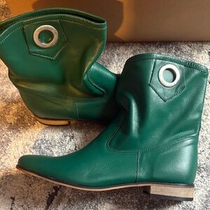 Green Leather Ankle Boots